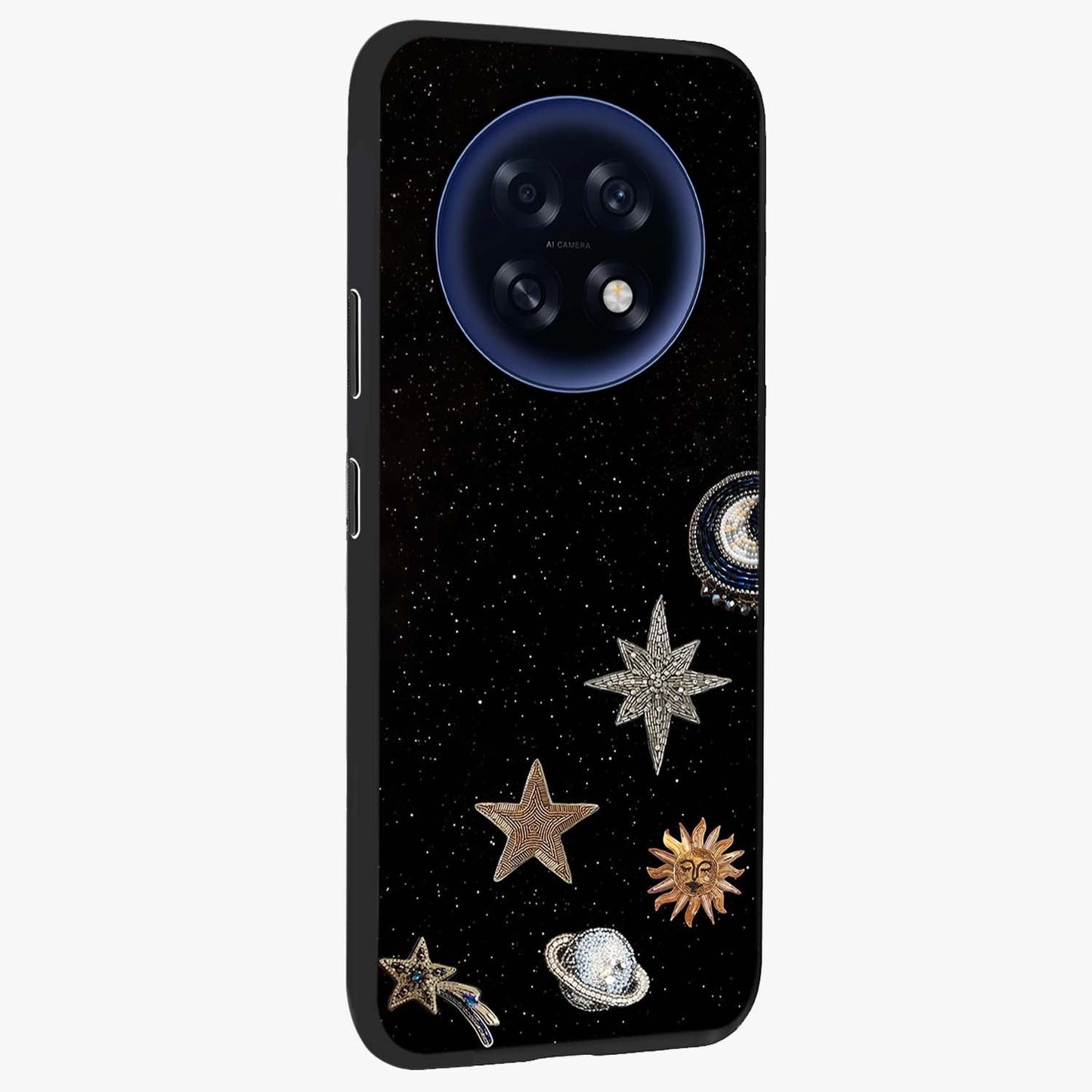 Galactic Charm Glow Glass Case upright view showcasing glowing cosmic charm artwork with magical celestial style.