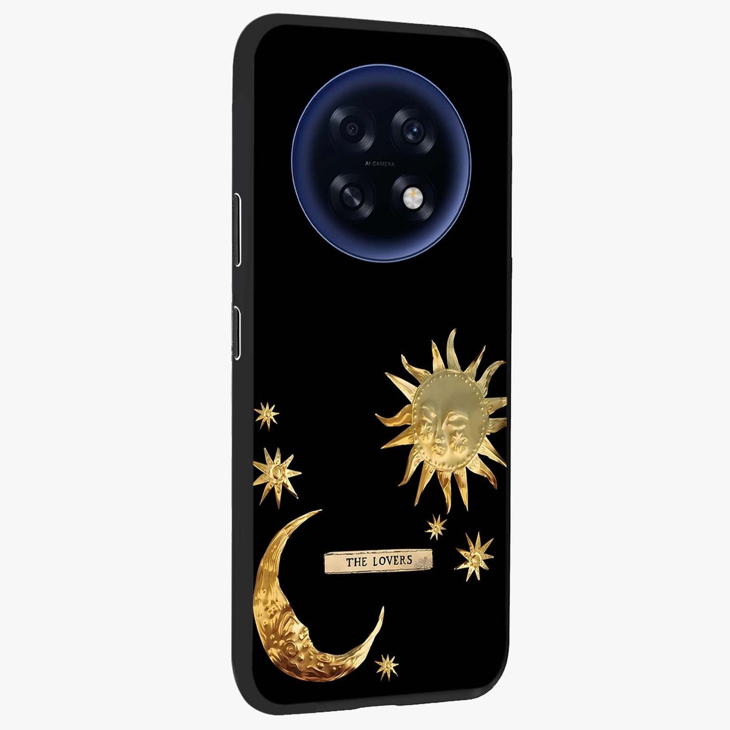 Gold Sun Blush Glass Case upright view showcasing glowing sun artwork with elegant celestial theme.