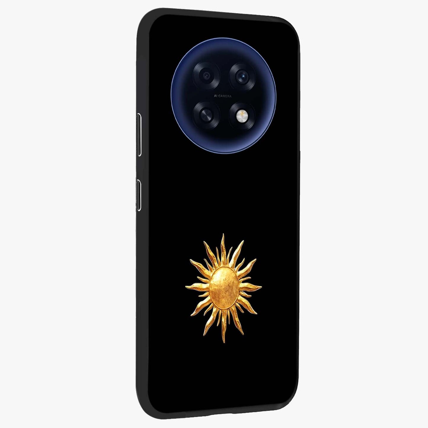 Golden Sun Minimalism Glass Case upright view showcasing haunting graveyard artwork with dramatic dark theme.