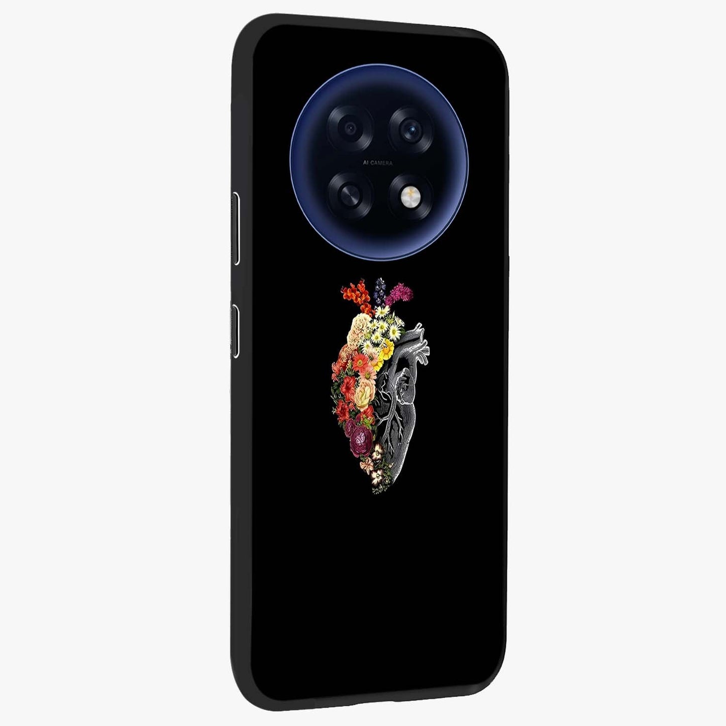 Heart With Flowers Glass Case upright view showcasing decorative heart and floral artwork with sweet romantic theme.
