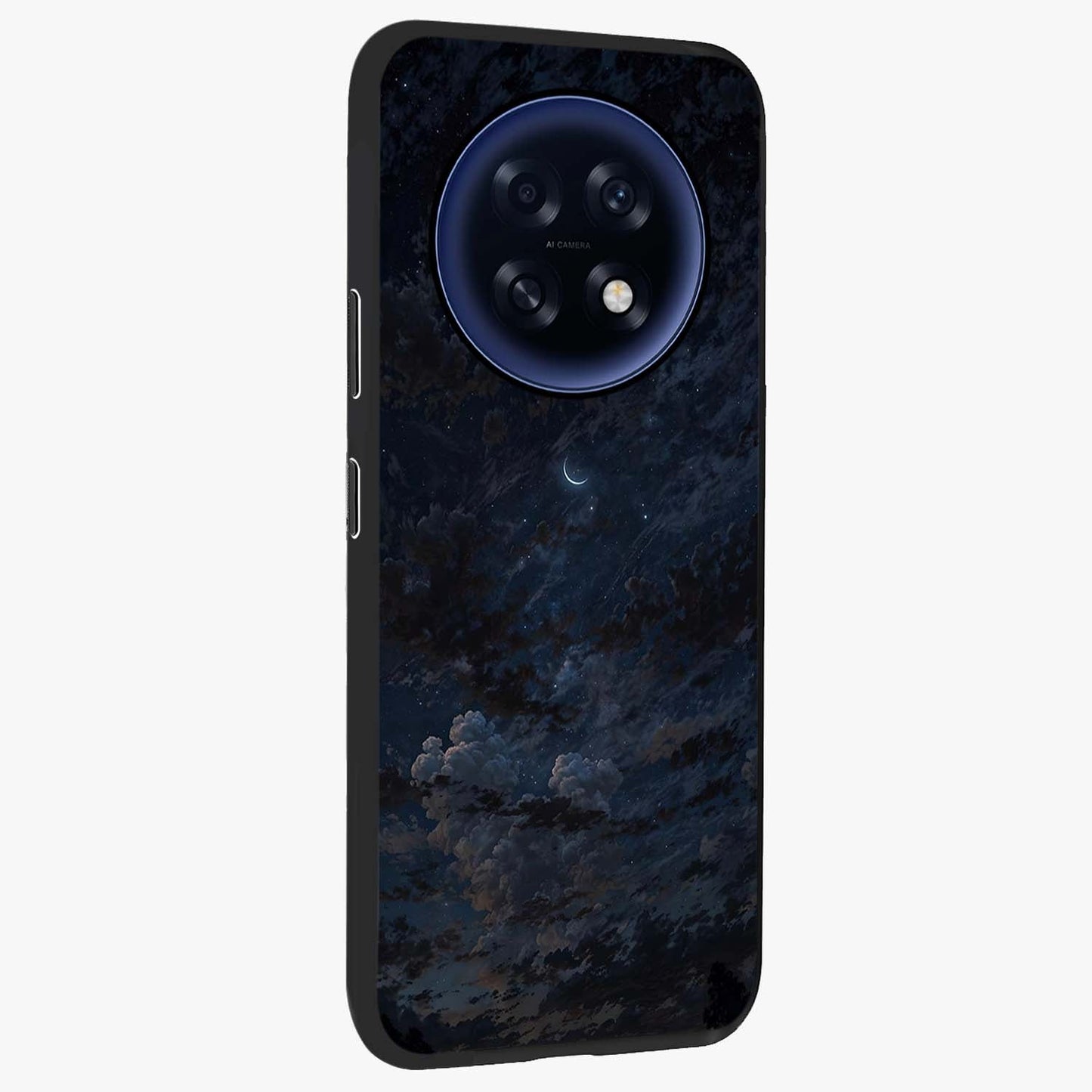 Lunar Veil Silence Glass Case upright view showcasing calm moon themed artwork with serene night atmosphere.