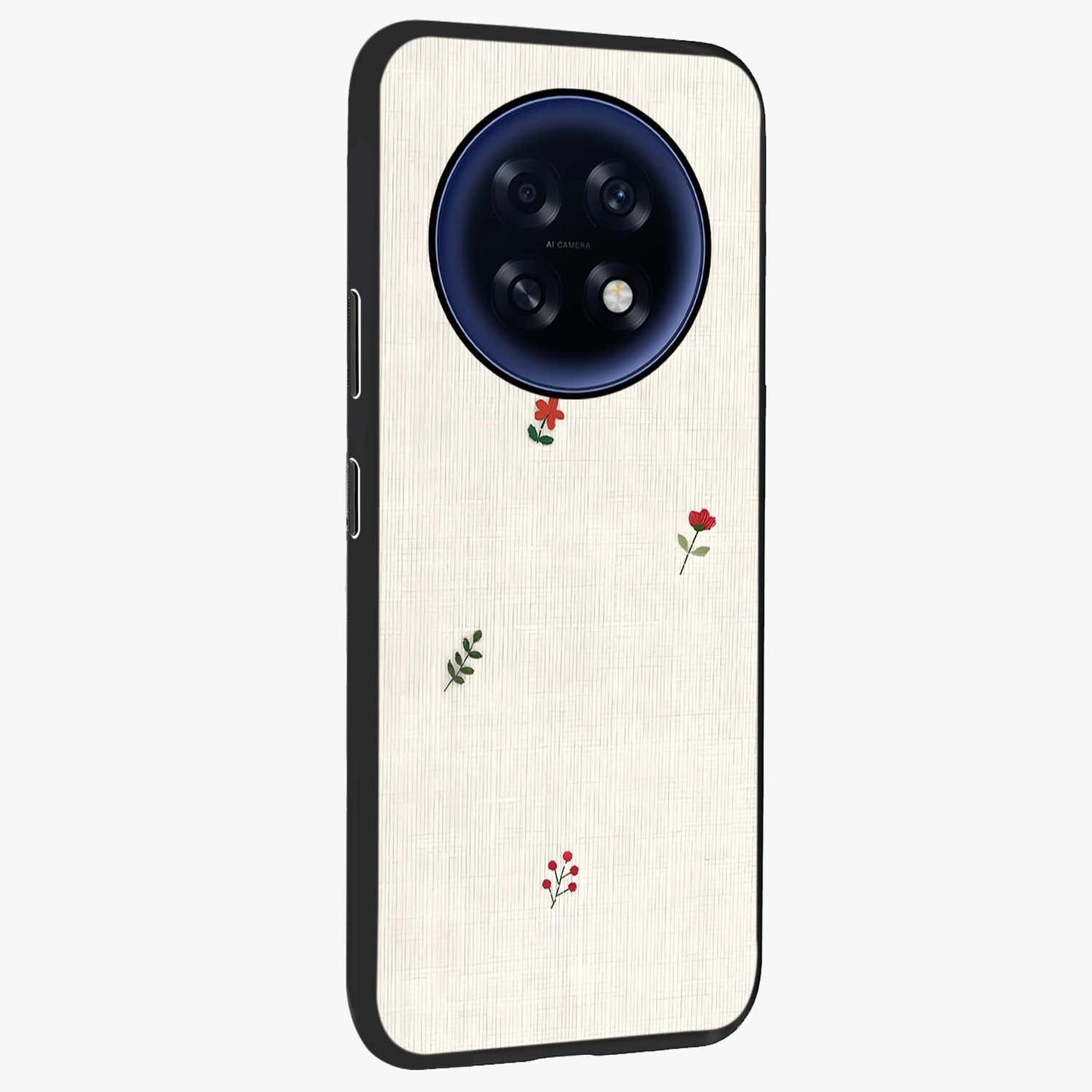 Minimalistic Blue With White Flower Pattern Glass Case upright view showcasing clean white flower artwork with calming blue theme.