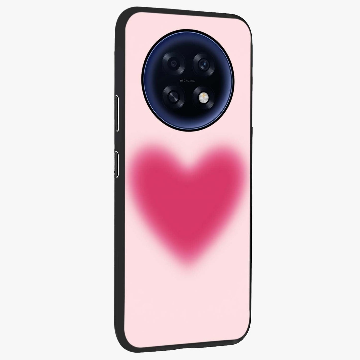 Pink Aura Heart Glass Case upright view showcasing romantic heart artwork with soft pastel theme.