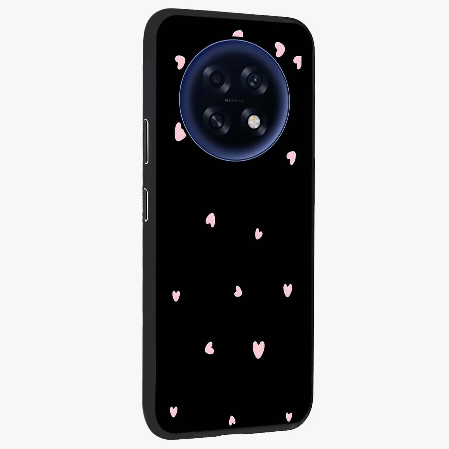 Pink Love Drops Glass Case upright view showcasing charming heart drop artwork with romantic playful theme.