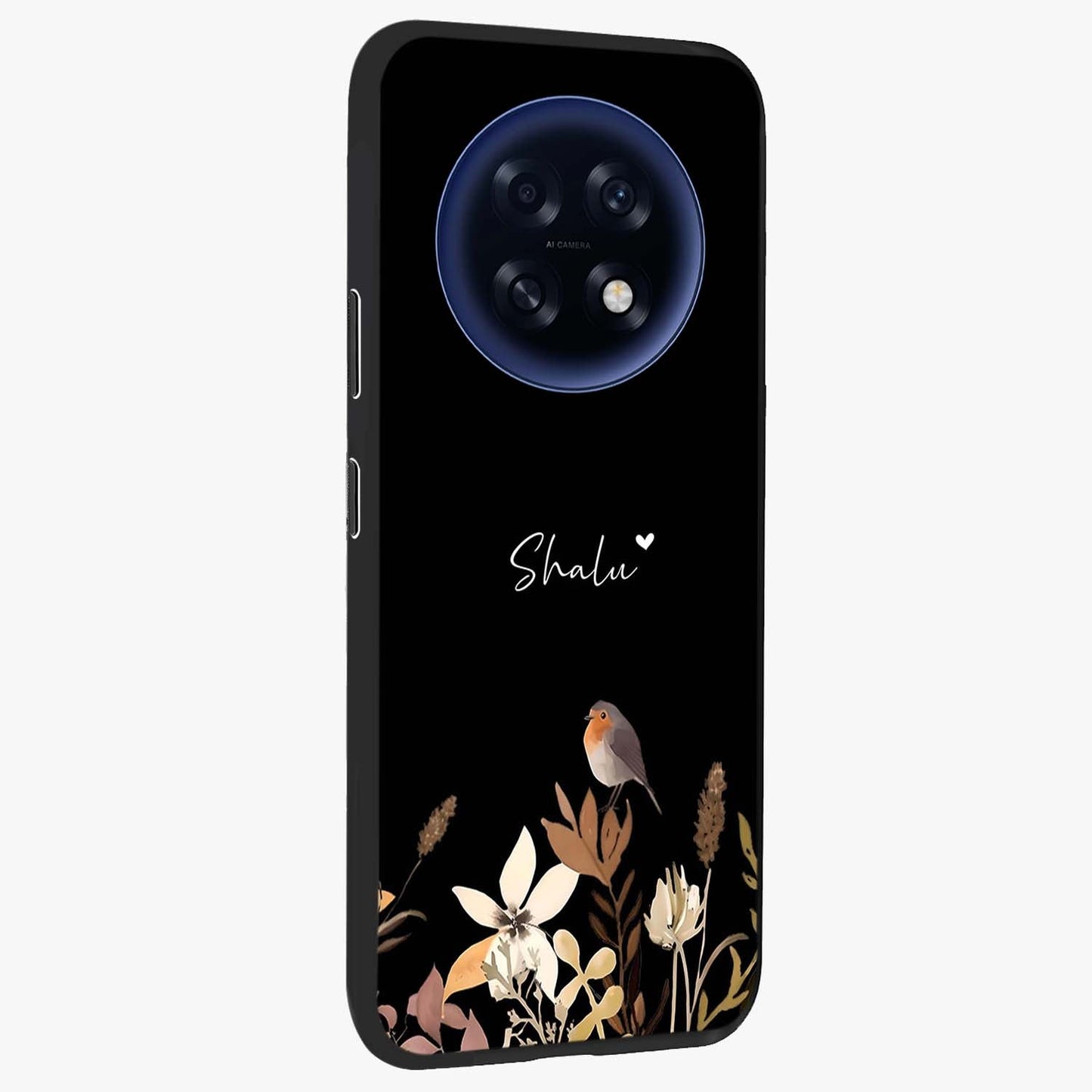 Quiet Garden Tune Custom Name Glass Case upright view showcasing serene botanical artwork with personalized aesthetic.