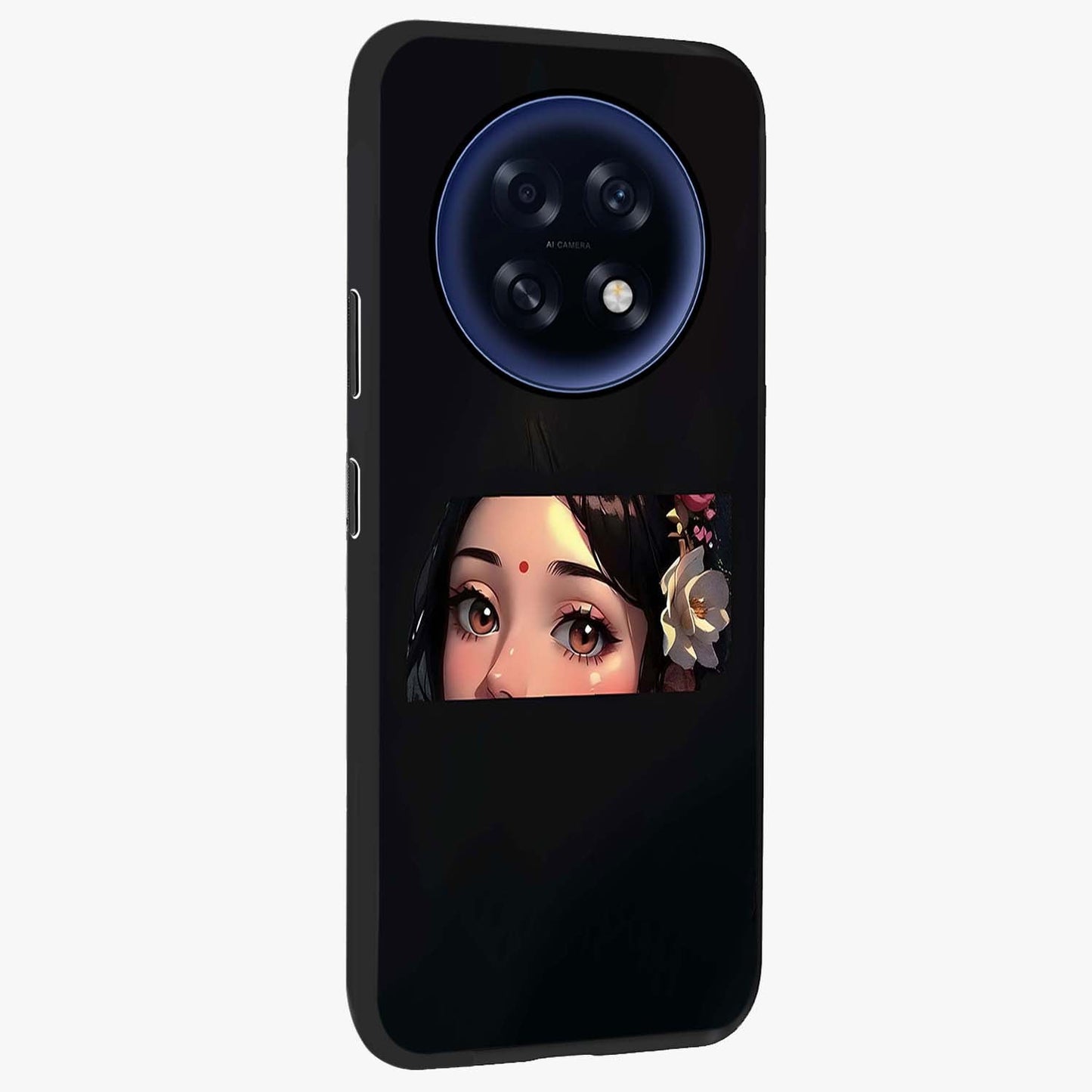Radha Divine Embrace Glass Case upright view showcasing sacred Radha themed artwork with peaceful devotional style.