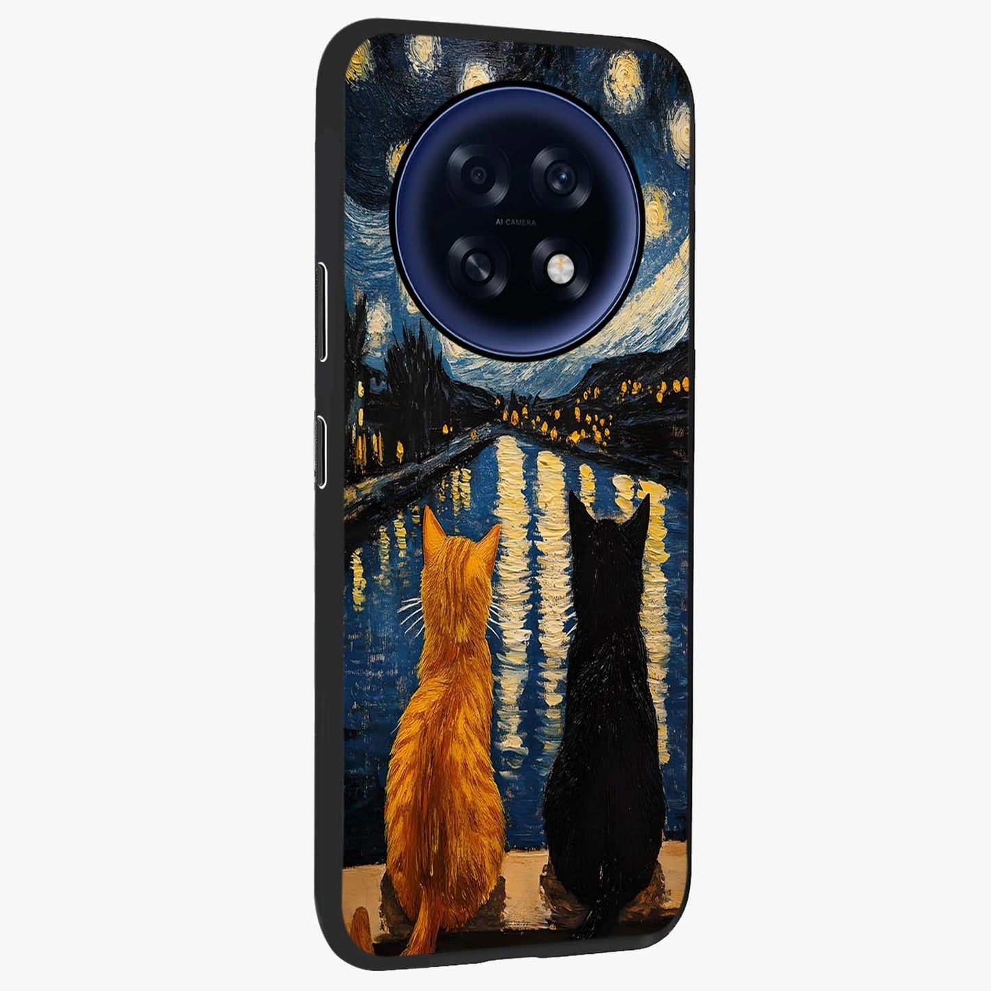 Starry River Cats Glass Case upright view showcasing adorable cat artwork with magical river and stars theme.