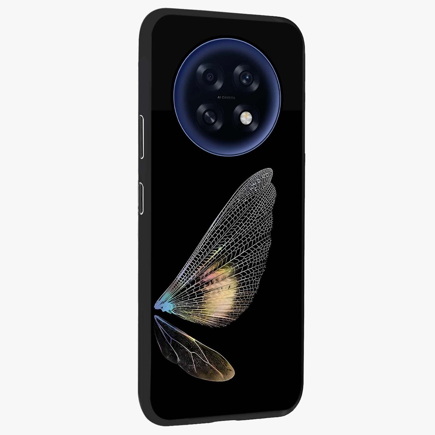 Whispers Of Wings Glass Case upright view showcasing elegant wing artwork with light airy theme.
