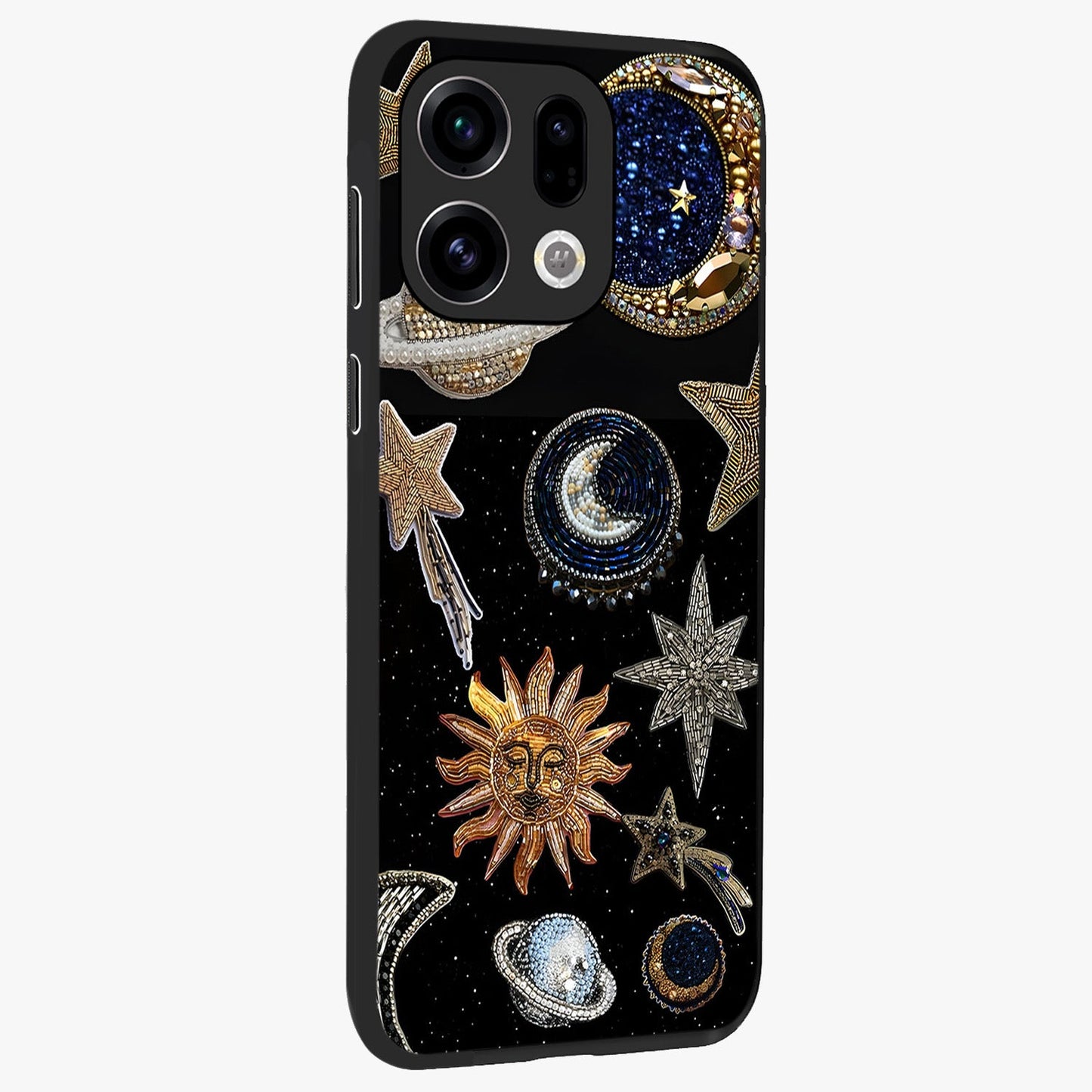 Celestial Gem Constellations Glass Case upright view showcasing cosmic constellation artwork with celestial aesthetic style.