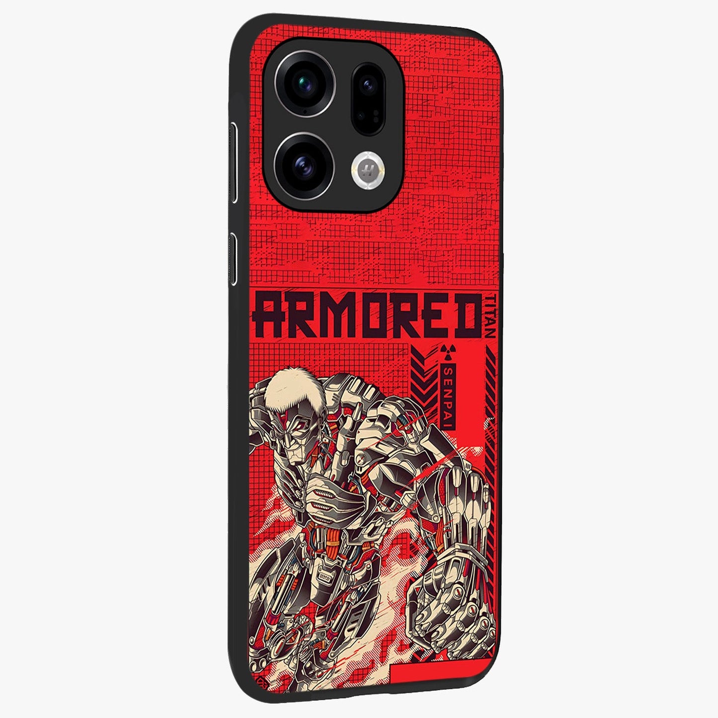 Crimson Mecha Titan Glass Case upright view showcasing dynamic robotic titan design with sci-fi inspired theme.