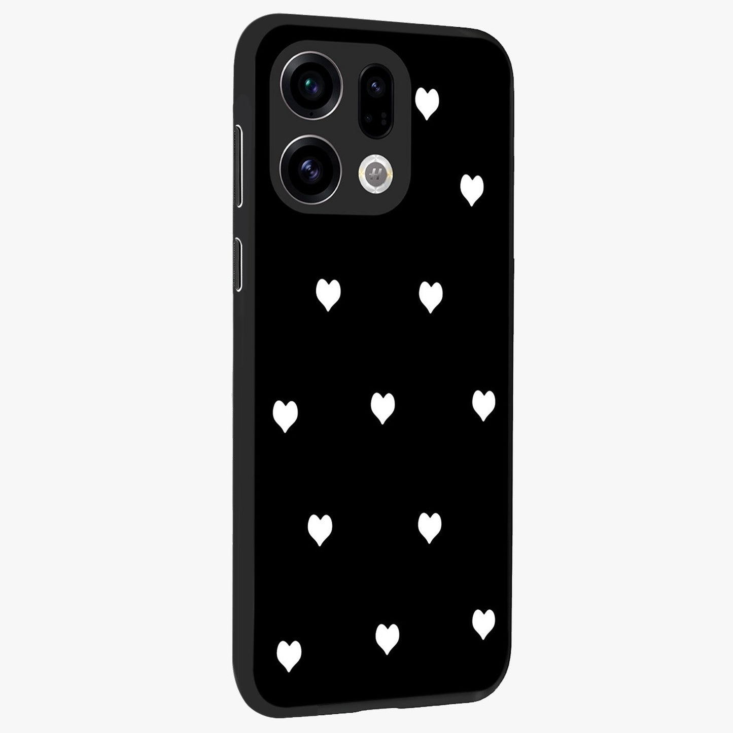 Cute And Simple White Hearts Glass Case upright view showcasing simple white hearts artwork with soft minimal theme.