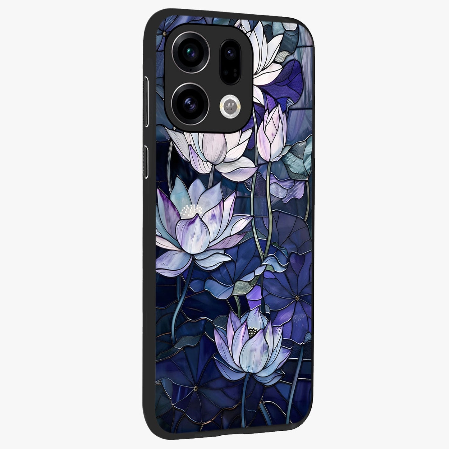 Gloss Petal Rush Glass Case upright view showcasing dynamic floral petal artwork with modern botanical theme.