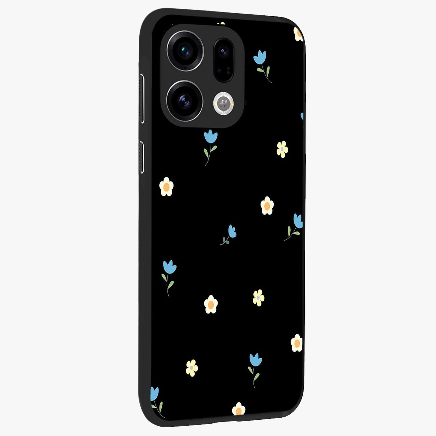 Minimal Petal Whispers Glass Case upright view showcasing elegant floral artwork with modern minimalist style.