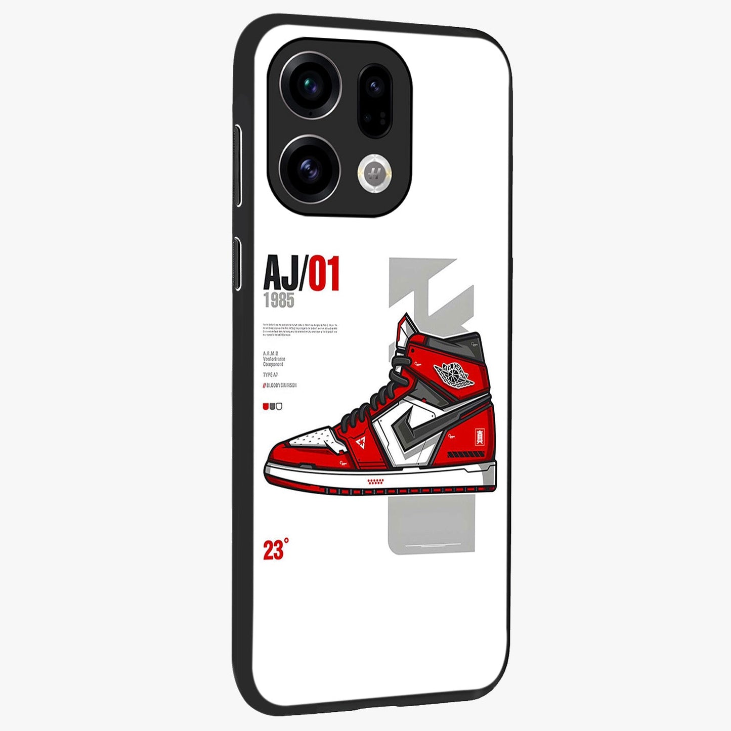 Retro Sneaker Blueprint Glass Case upright view showcasing stylish sneaker illustration with vintage streetwear theme.