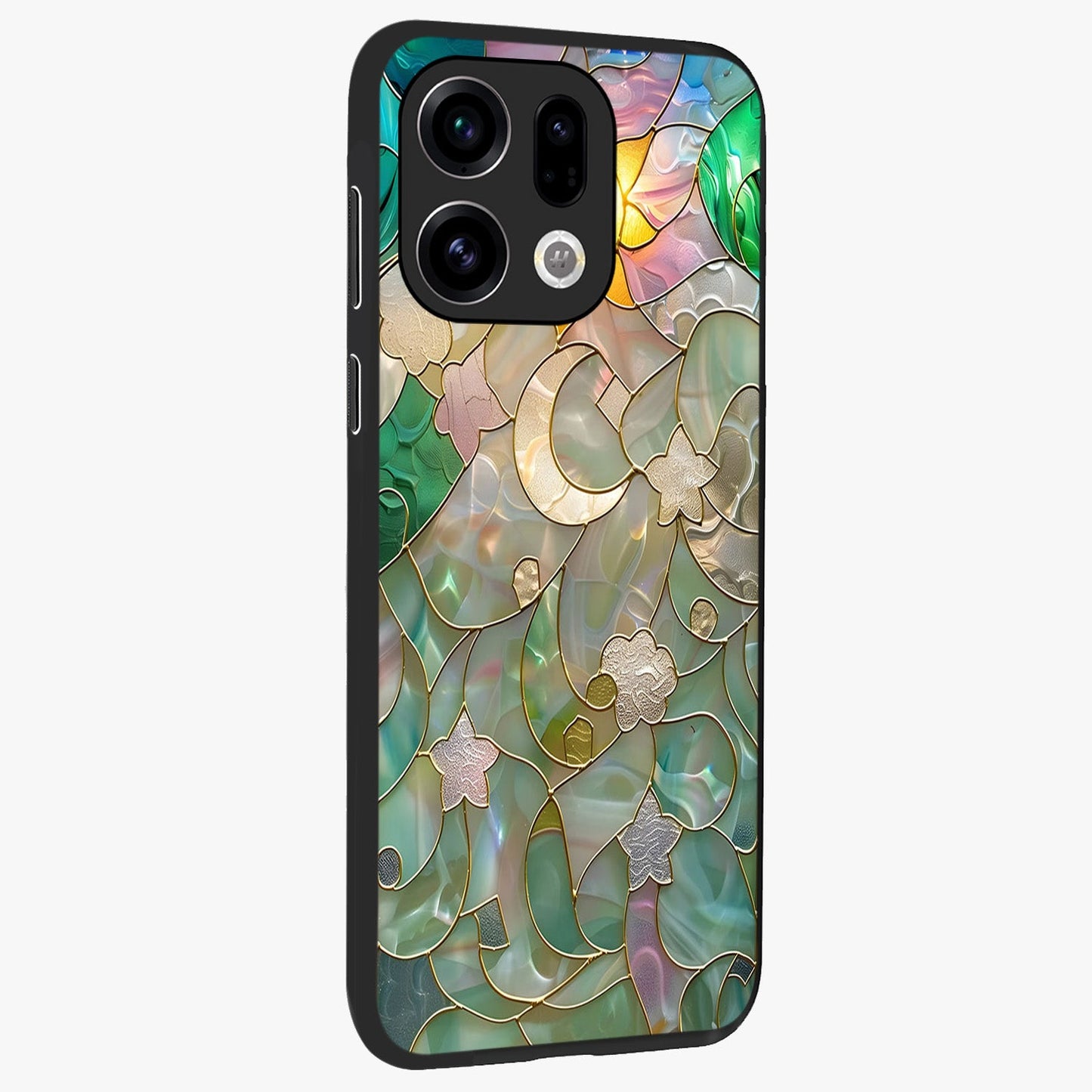 Stained Sunrise Glow Glass Case upright view showcasing colorful sunrise artwork with warm morning theme.