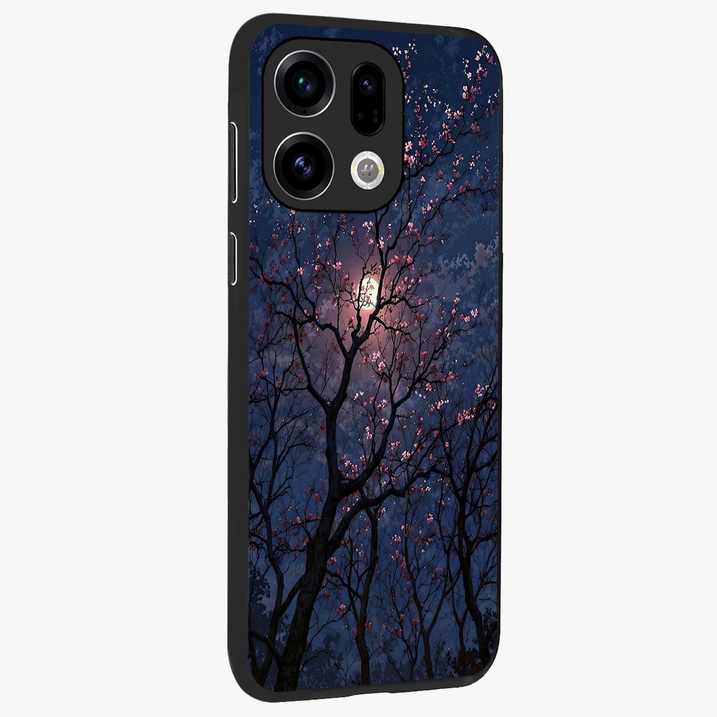Twilight Sakura Serenade Glass Case upright view showcasing beautiful cherry blossom artwork with serene evening theme.