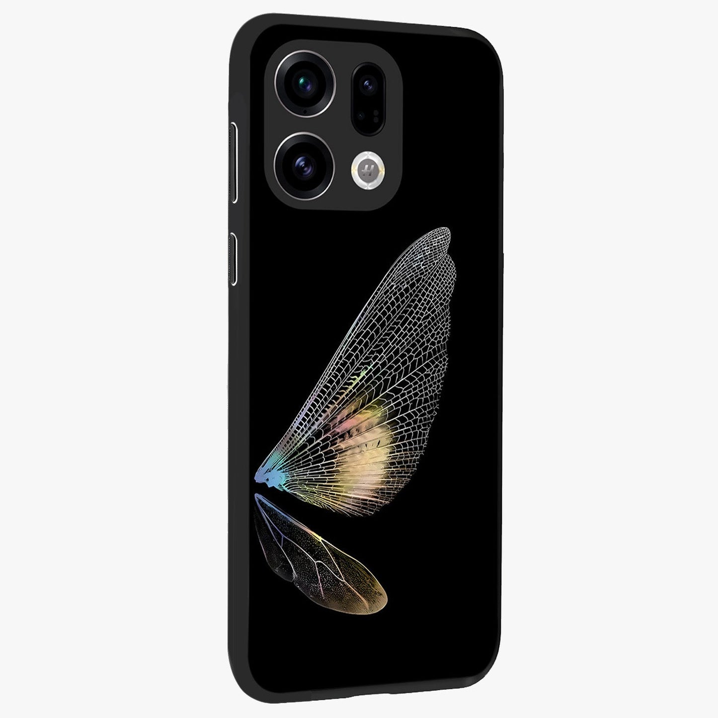 Whispers Of Wings Glass Case upright view showcasing elegant wing artwork with light airy theme.