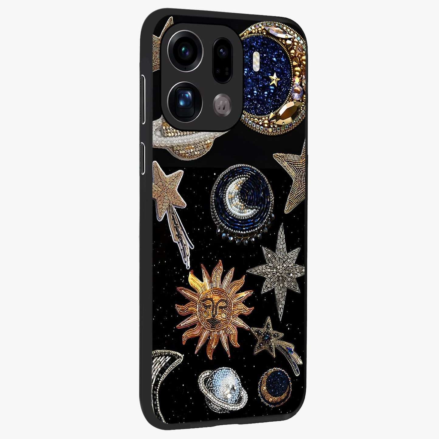 Celestial Gem Constellations Glass Case upright view showcasing cosmic constellation artwork with celestial aesthetic style.