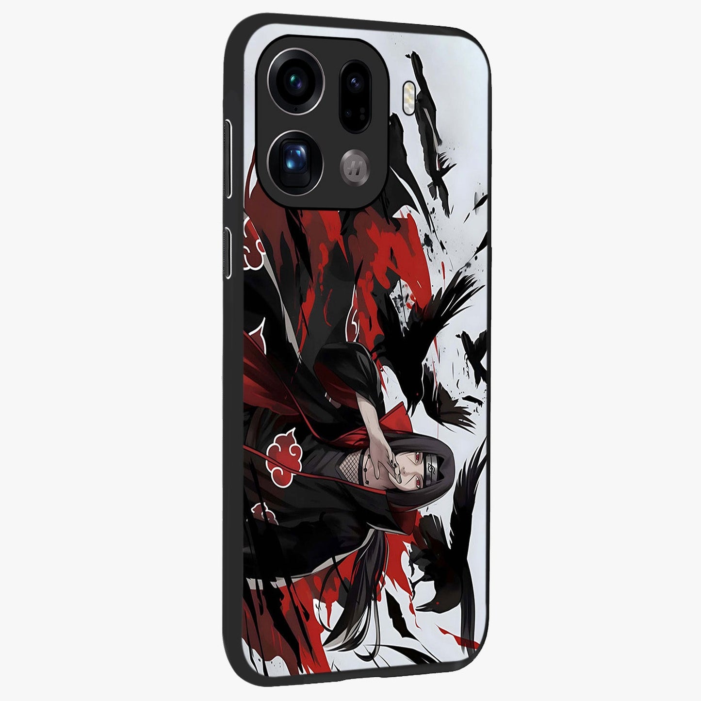 Crimson Crow Illusion Glass Case upright view showcasing striking crow illusion artwork with intense crimson theme.