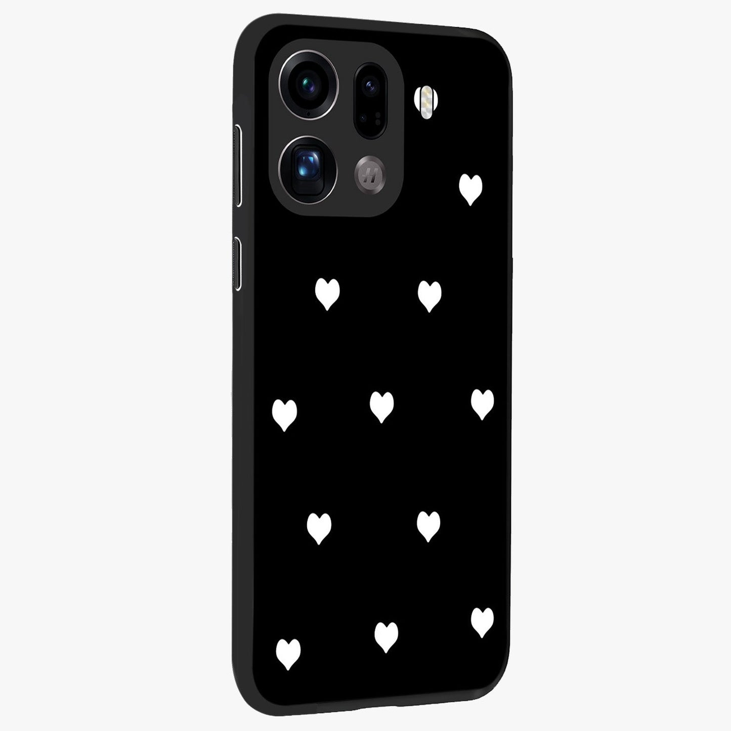 Cute And Simple White Hearts Glass Case upright view showcasing simple white hearts artwork with soft minimal theme.