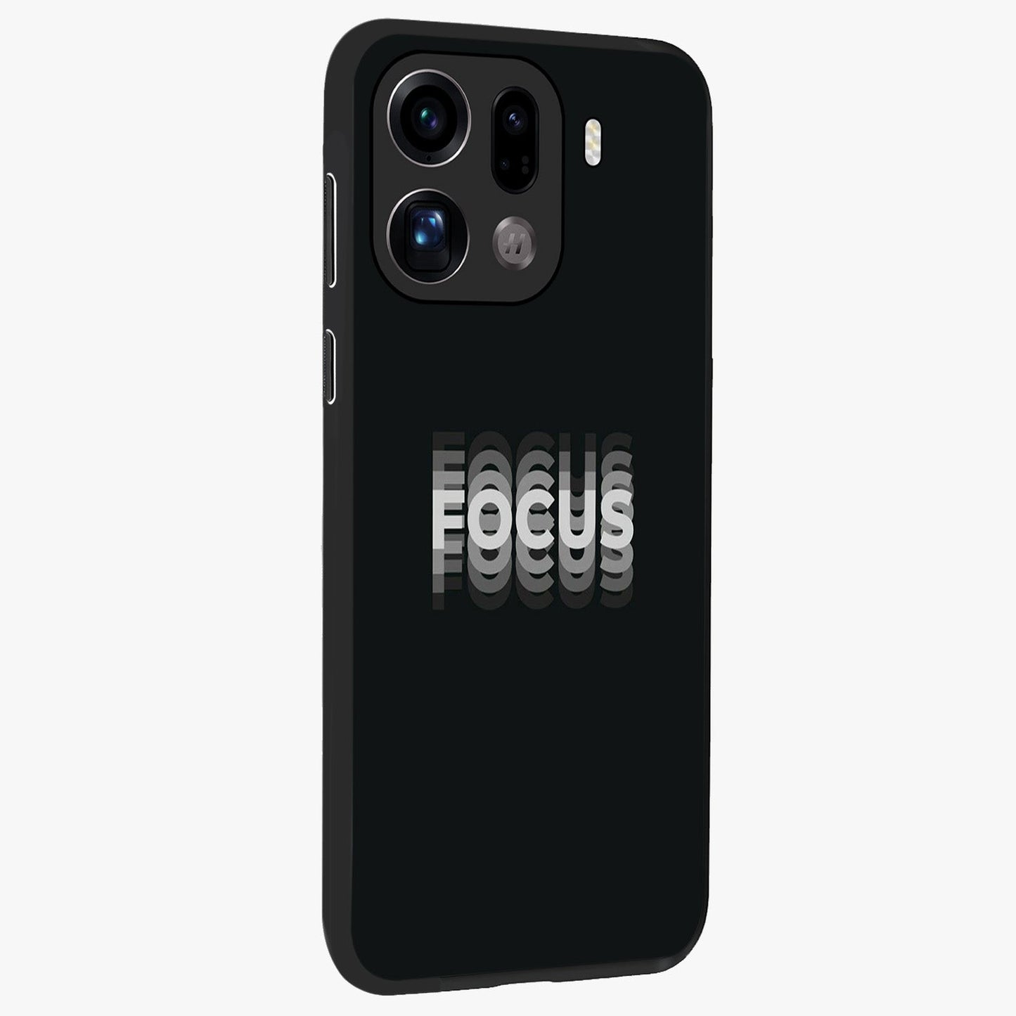 Focus Mode On Glass Case upright view showcasing strong typography statement with sleek motivational theme.
