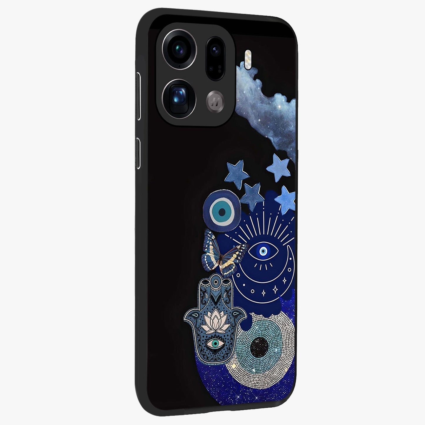 Galactic Charm Cluster Glass Case upright view showcasing glowing cosmic charm artwork with magical celestial style.