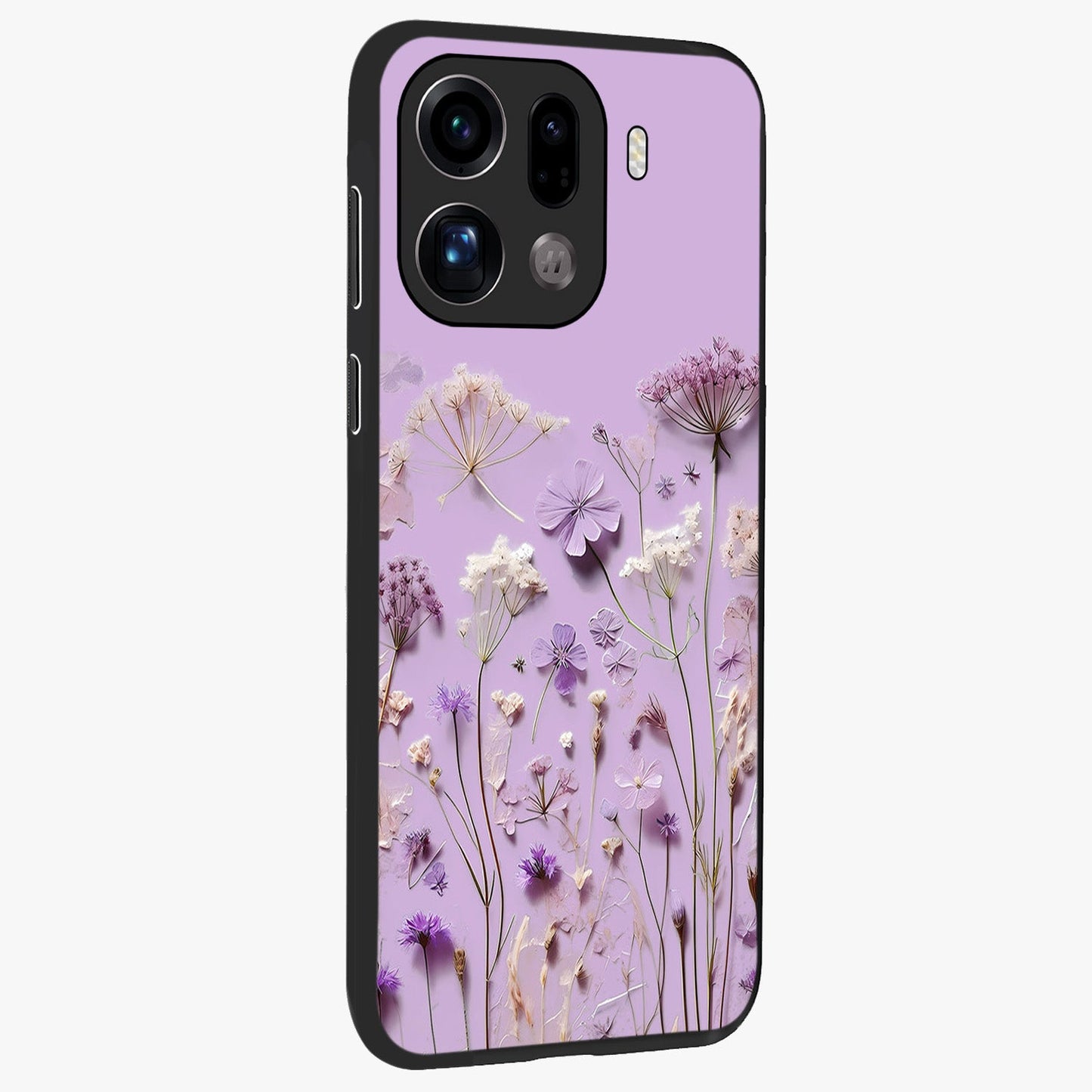 Lavender Blossom Dream Glass Case upright view showcasing delicate lavender blossom artwork with peaceful floral theme.