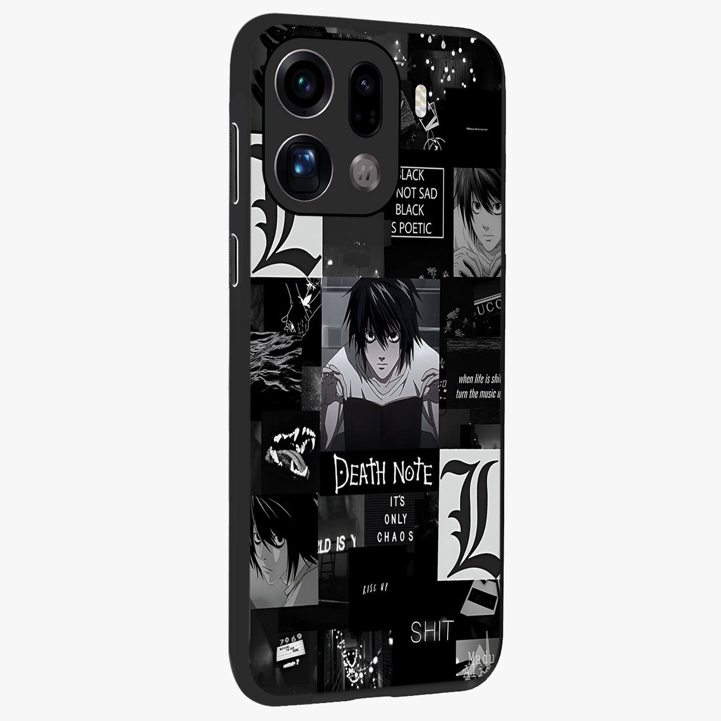Midnight Chaos Mind Glass Case upright view showcasing expressive abstract artwork with bold dark theme.