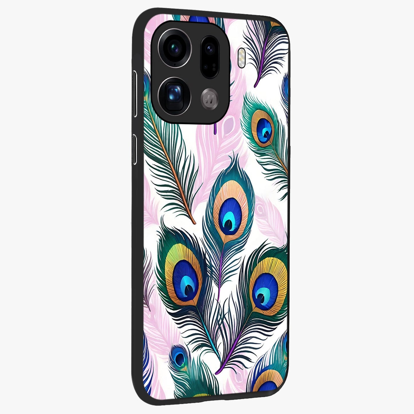 Royal Peacock Feathers Glass Case upright view showcasing elegant peacock feather artwork with decorative royal theme.