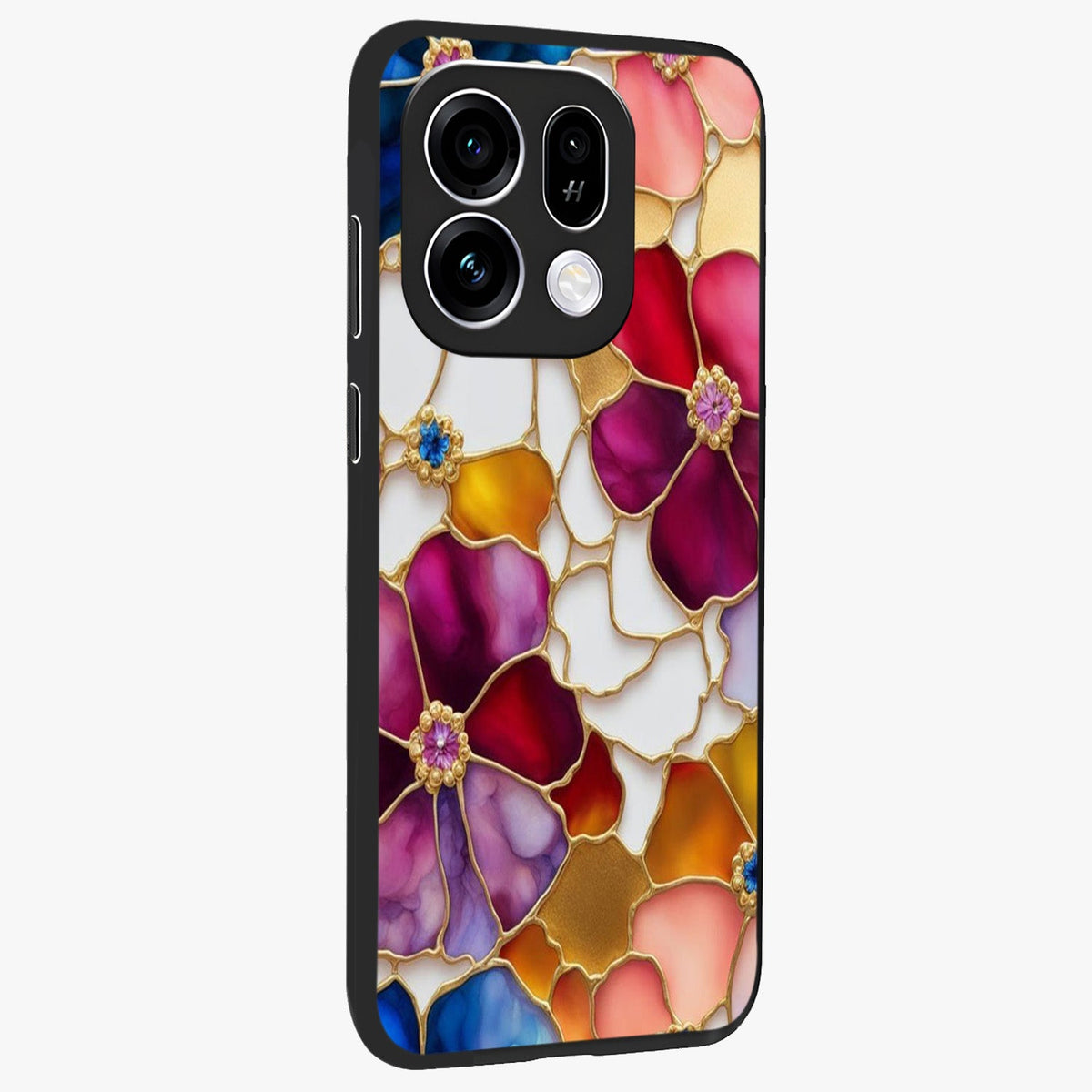 Marble Flower Pattern Glass Case upright view showcasing decorative marble flower artwork with refined style.