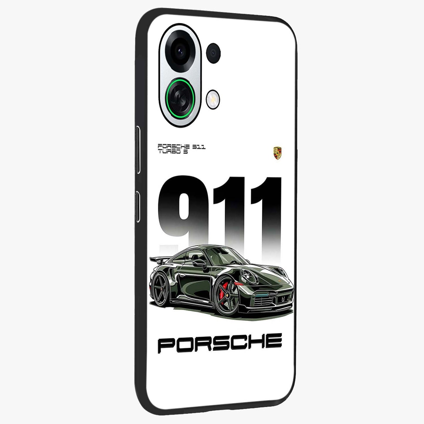 911 Turbo Dominance Glass Case upright perspective showcasing powerful racing design and modern automotive aesthetic.