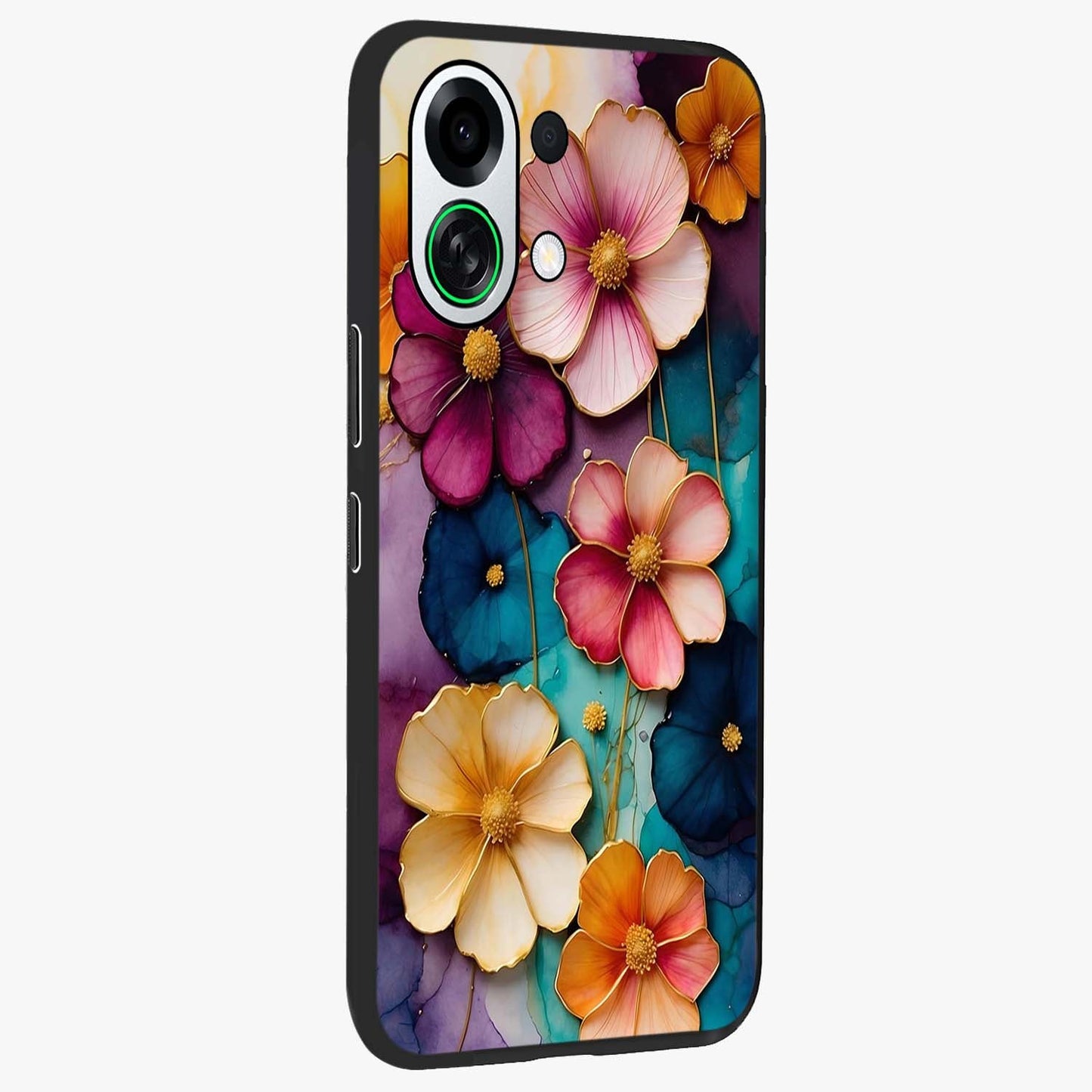 Artlyn Grace Flower Pattern Glass Case upright view showcasing graceful floral artwork with aesthetic botanical style.