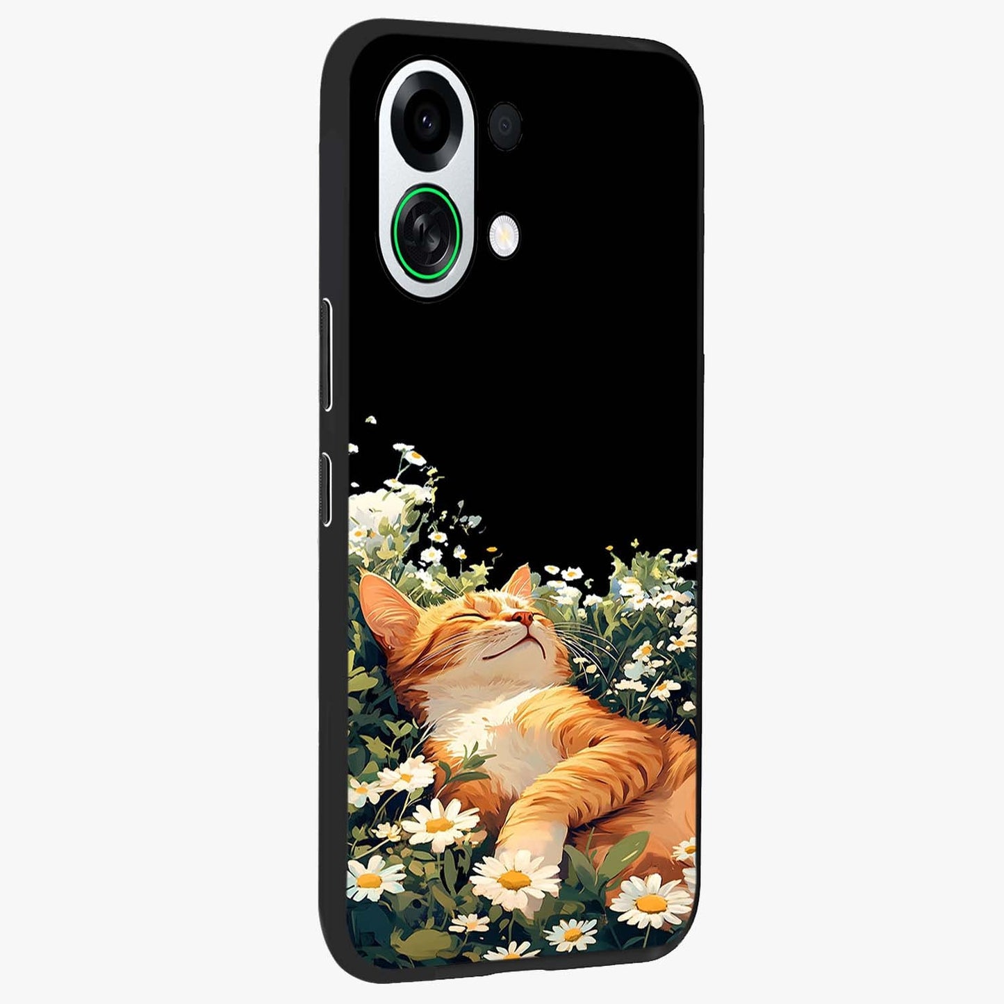 Blissful Bloom Cat Glass Case upright view showcasing charming cat design surrounded by blooming floral elements.