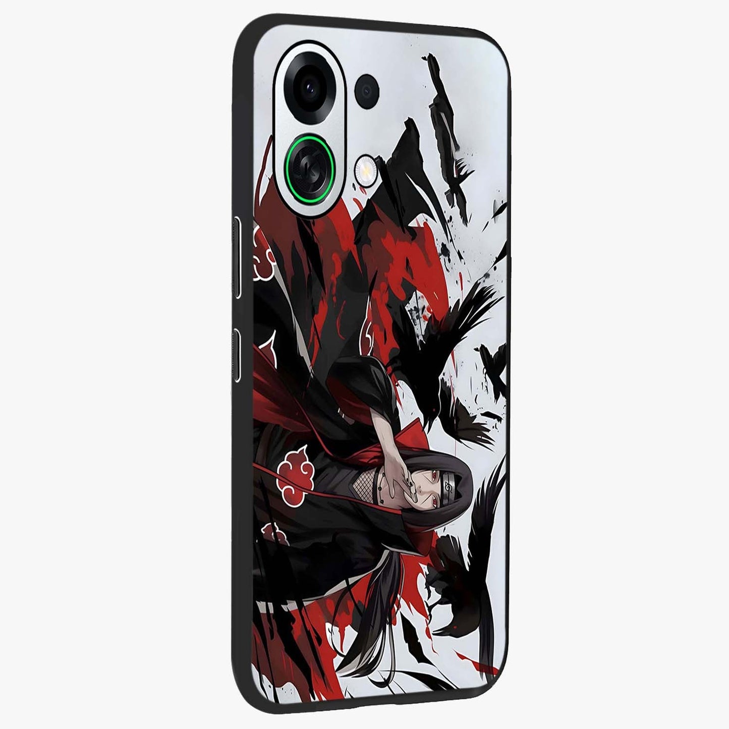 Crimson Crow Illusion Glass Case upright view showcasing striking crow illusion artwork with intense crimson theme.