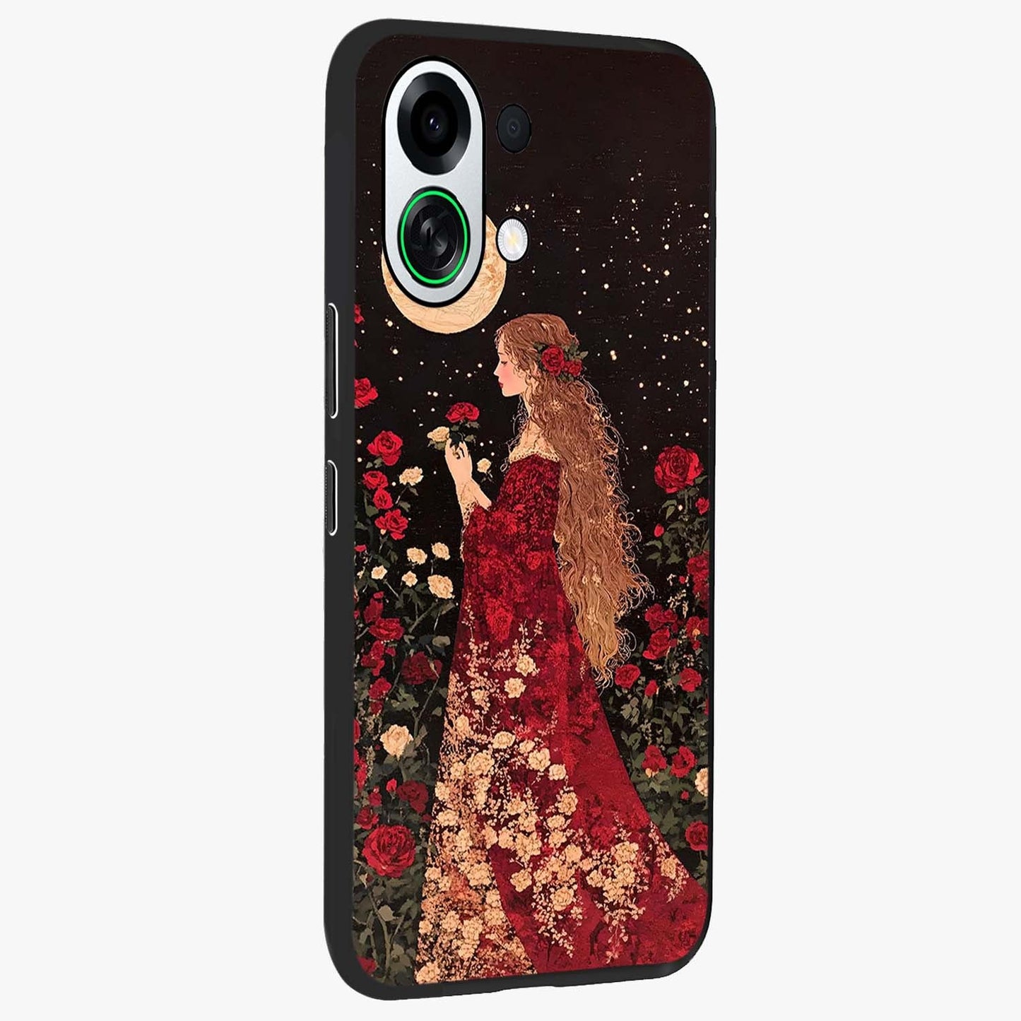 Crimson Dreams Glass Case upright view showcasing dreamy red toned artwork with modern aesthetic style.