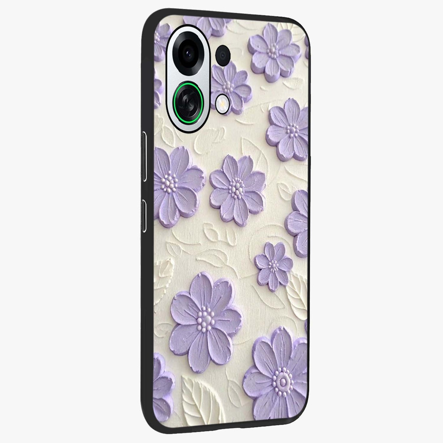 Floral Wall Art With Purple Flowers Glass Case upright view showcasing elegant purple flower artwork with decorative floral theme.