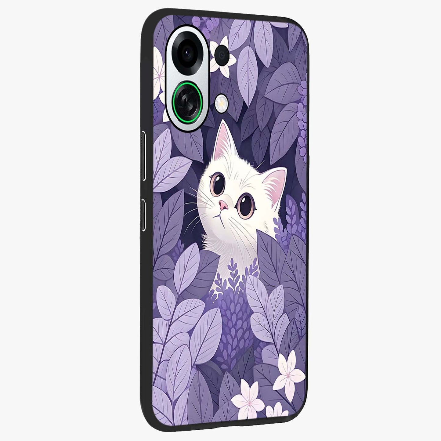 Lilac Hide Peek Cat Glass Case upright view showcasing charming cat artwork with adorable peek theme.