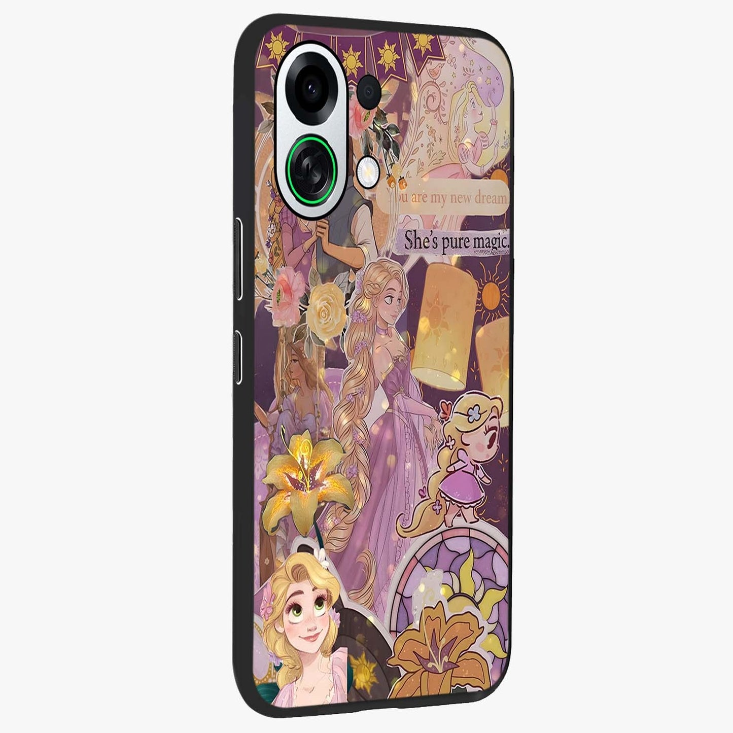 Magical Tangled Dream Glass Case upright view showcasing enchanting artistic artwork with dreamy fantasy theme.