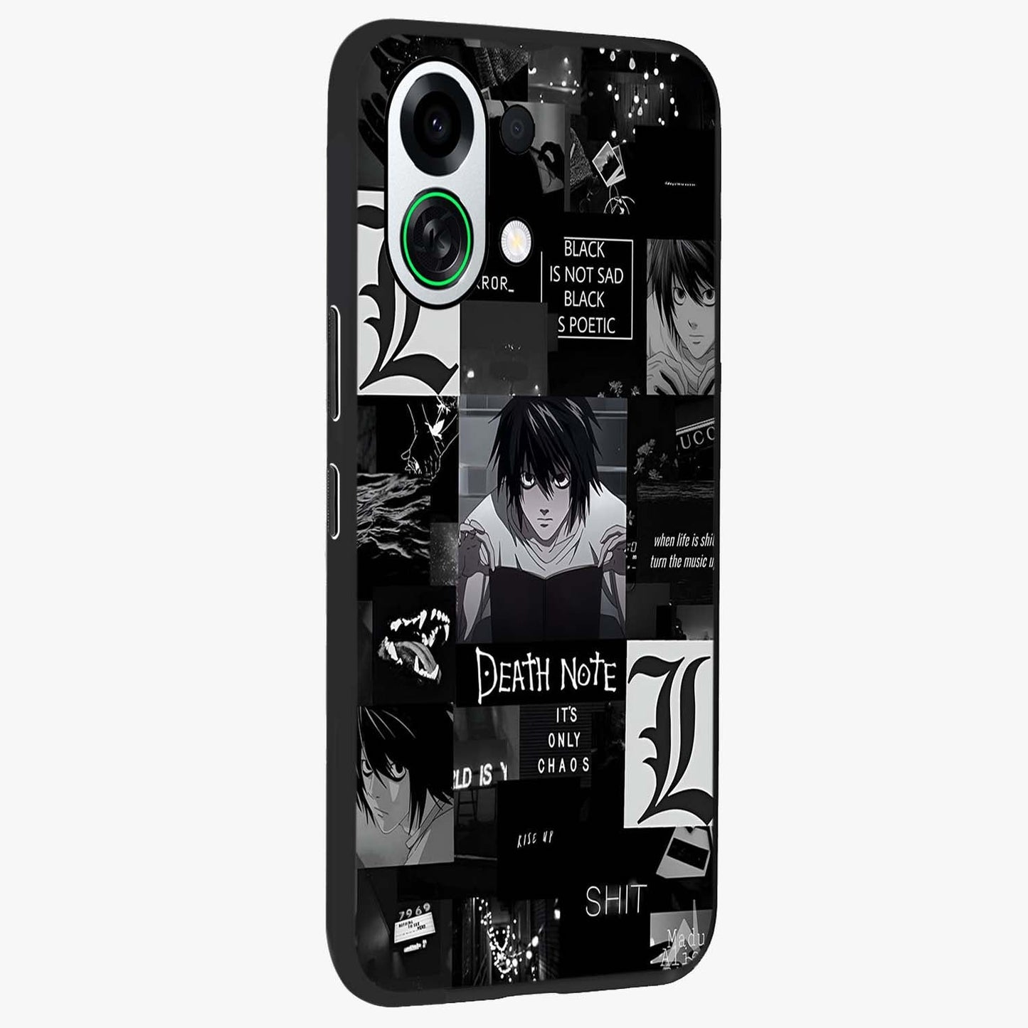 Midnight Chaos Mind Glass Case upright view showcasing expressive abstract artwork with bold dark theme.