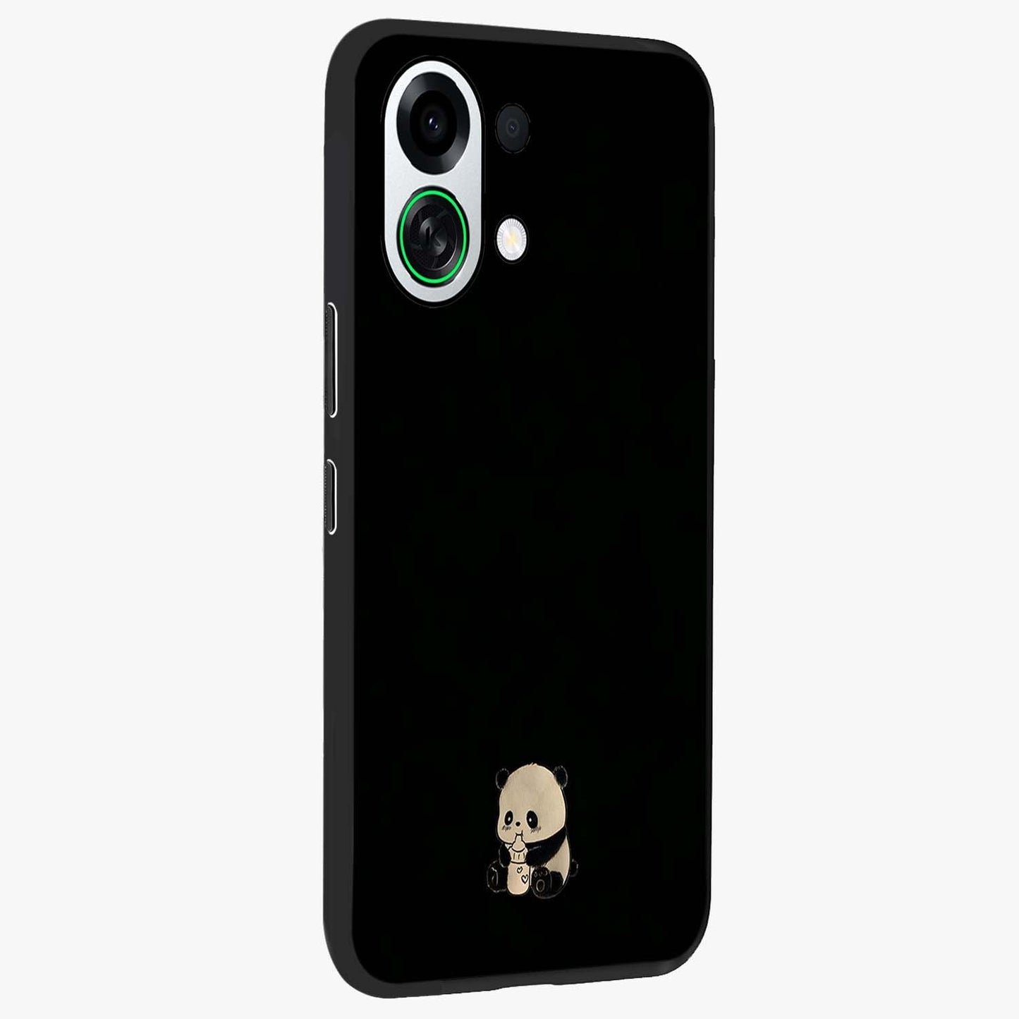 Midnight Panda Love Glass Case upright view showcasing charming panda artwork with playful romantic theme.