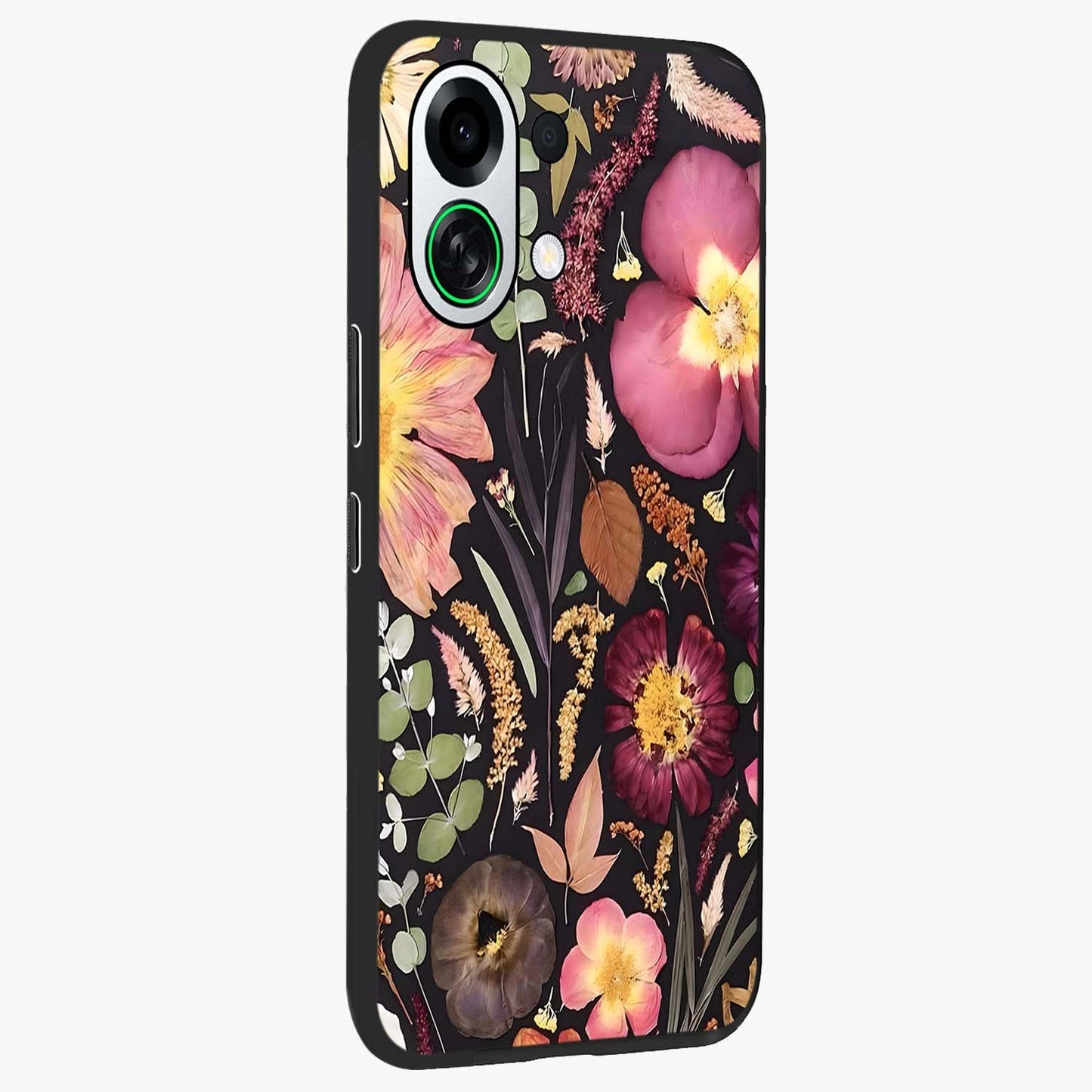 Petal Dream Tapestry Glass Case upright view showcasing detailed floral tapestry artwork with artistic nature theme.