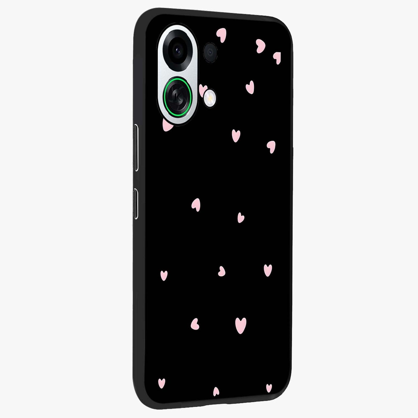 Pink Love Drops Glass Case upright view showcasing charming heart drop artwork with romantic playful theme.