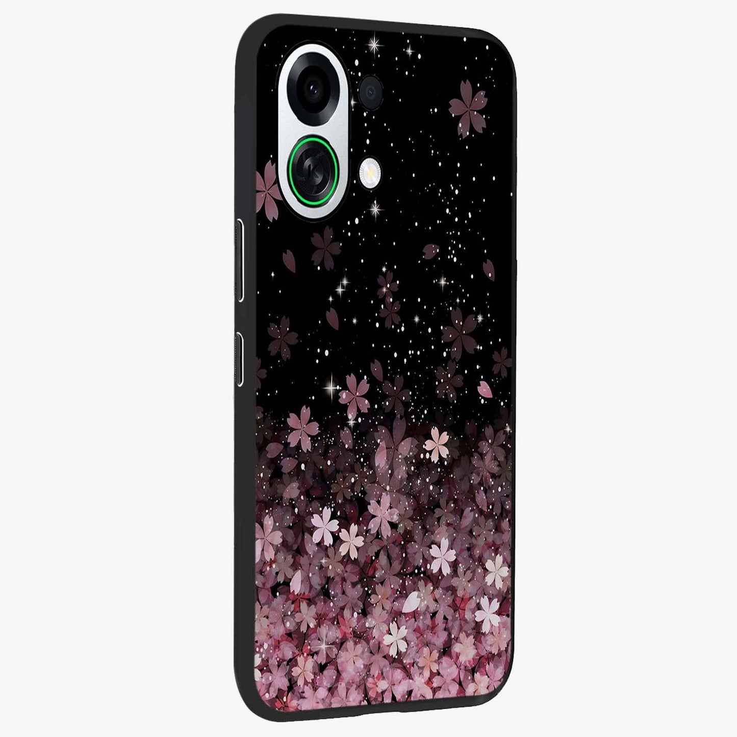 Small Starry Flowers Glass Case upright view showcasing charming floral artwork with dreamy starry theme.