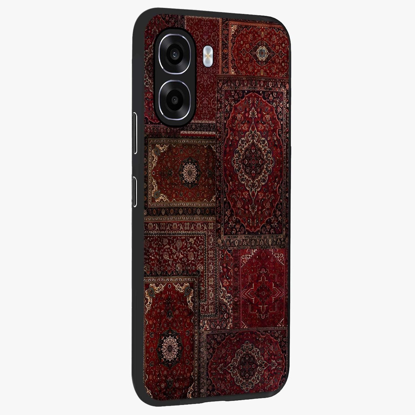 Persian Velvet Tale Glass Case upright view showcasing elegant Persian artwork with classic heritage theme.