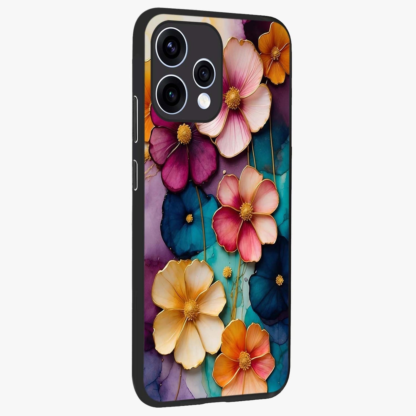 Artlyn Grace Flower Pattern Glass Case upright view showcasing graceful floral artwork with aesthetic botanical style.