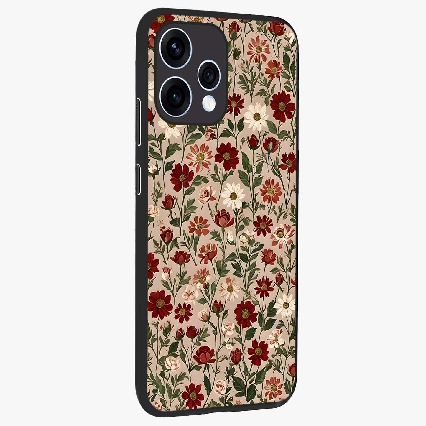 Biege Flower With Leaf Glass Case upright view showcasing delicate beige flower illustration with clean botanical style.
