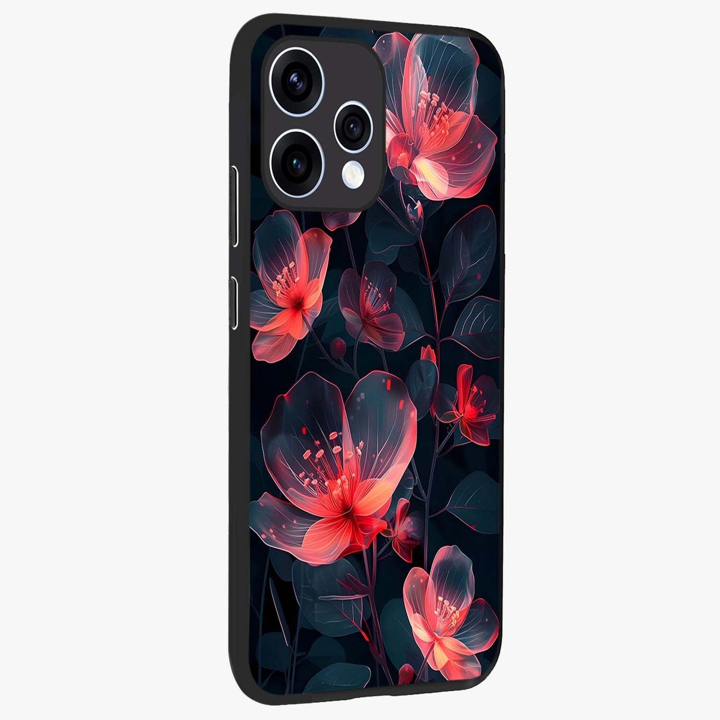 Dark Shade of Flower Glass Case upright view showcasing delicate flower artwork with rich dark floral theme.