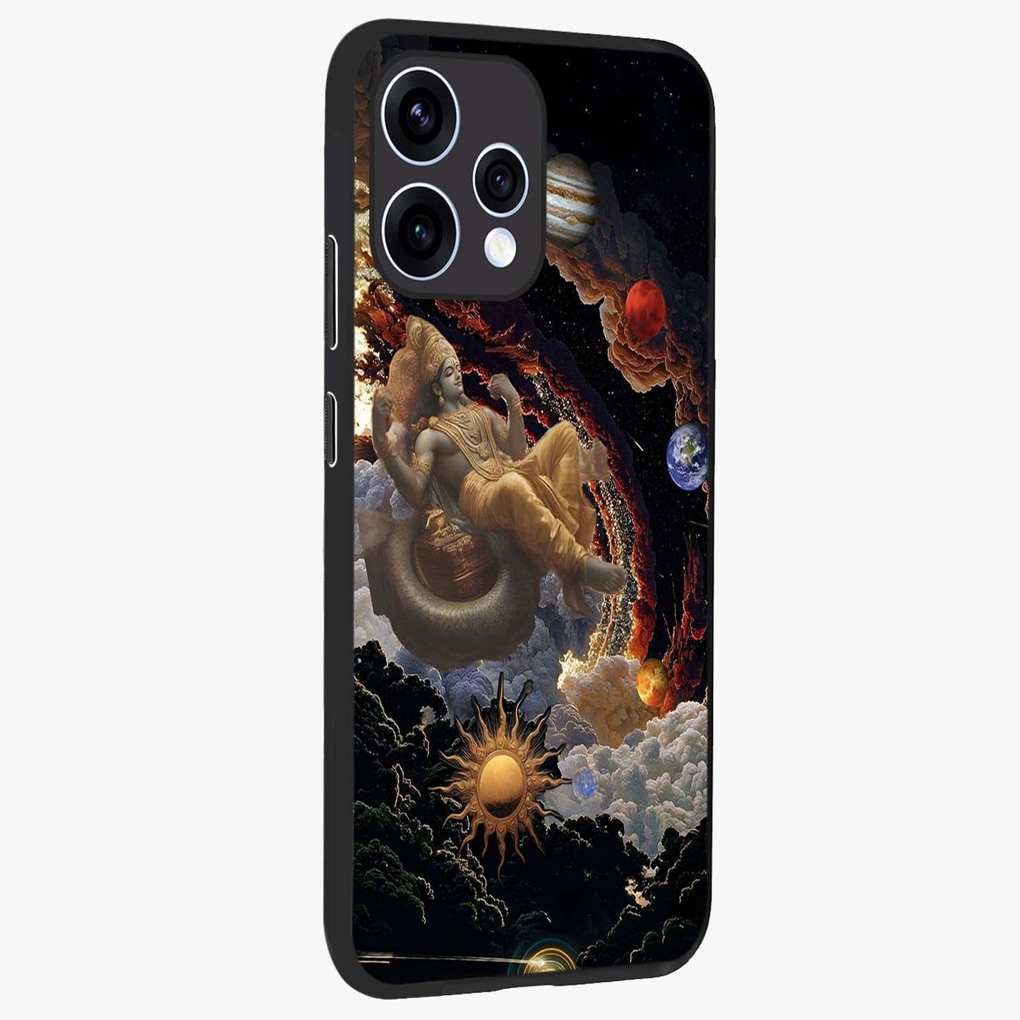 Galactic Divine God Glass Case upright view showcasing mystical divine artwork with dramatic cosmic theme.