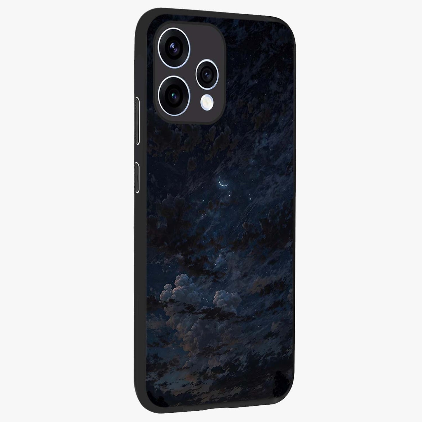 Lunar Veil Silence Glass Case upright view showcasing calm moon themed artwork with serene night atmosphere.