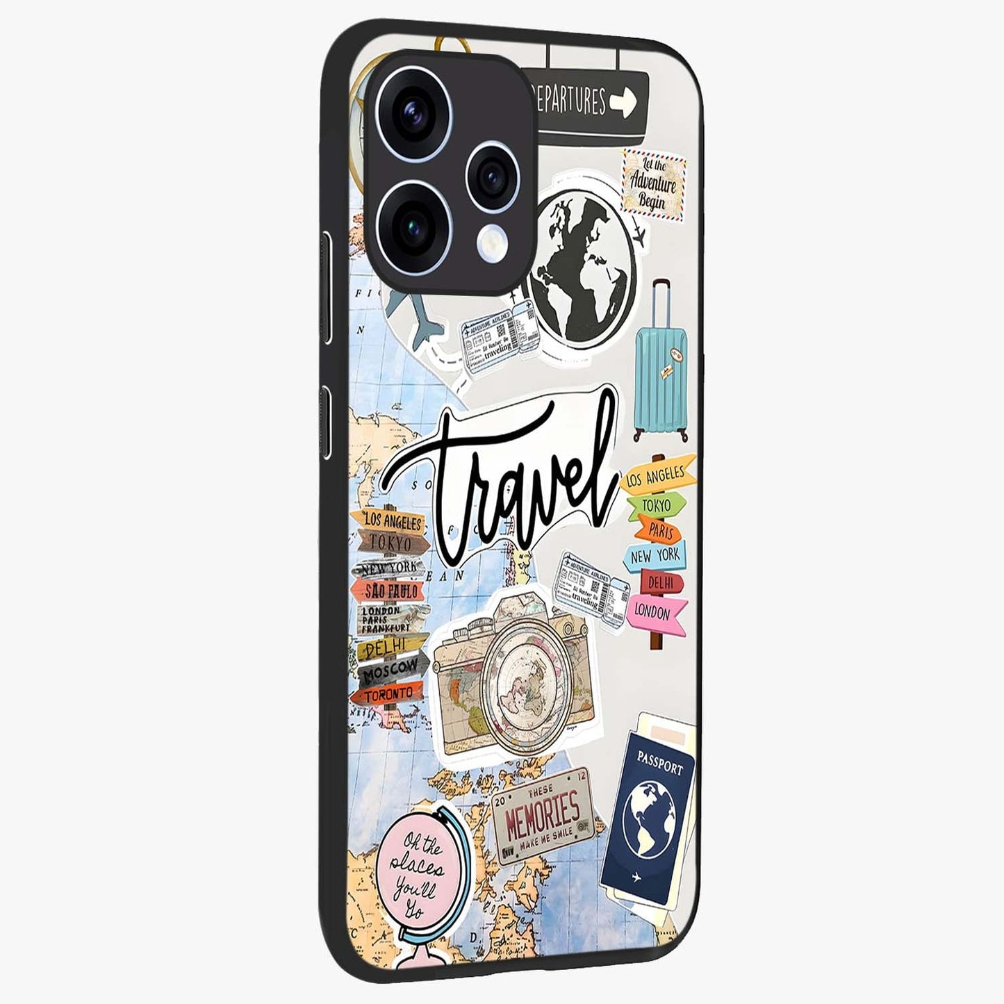 Wanderlust Journal Glass Case upright view showcasing wanderlust inspired artwork with creative exploration theme.